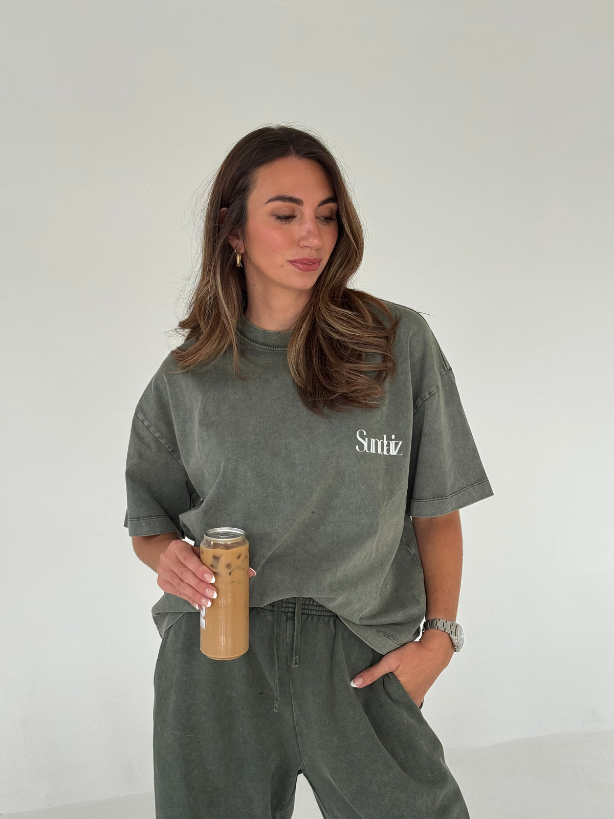 Acid Wash Barrel Leg Pants (Olive)