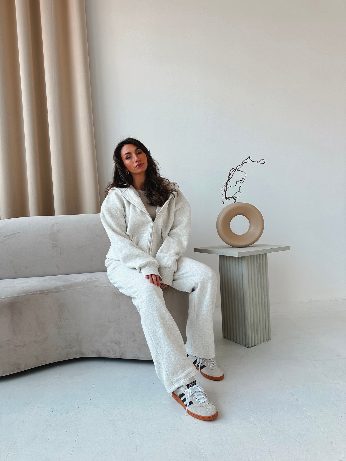 Fleece straight leg pants in Marl Grey