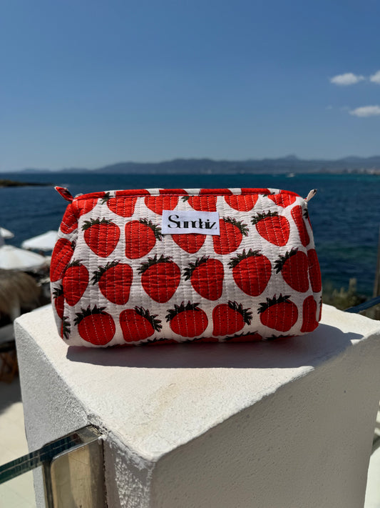 Strawberry Quilted cotton cosmetic bags