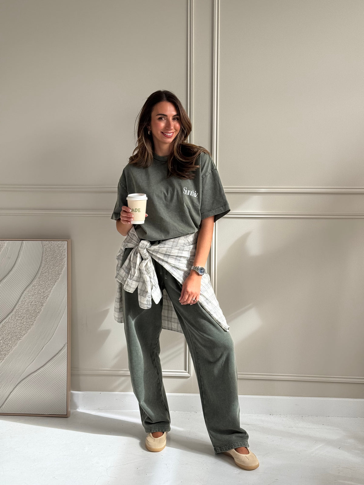 Acid Wash Barrel Leg Pants (Olive)