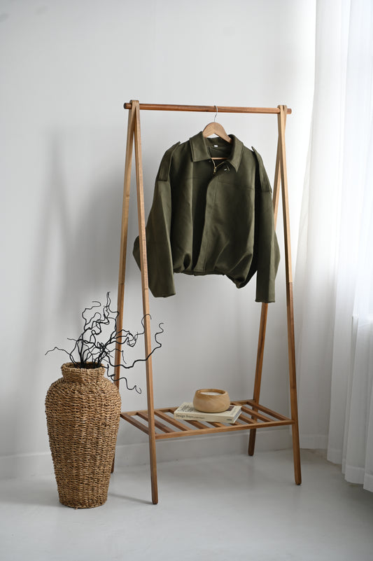 Oversized suede touch bomber jacket in OLIVE