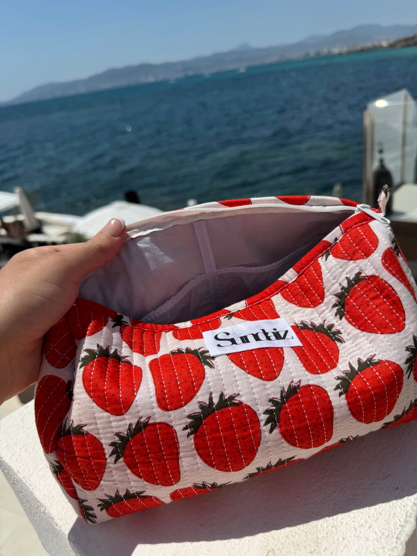 Strawberry Quilted cotton cosmetic bags
