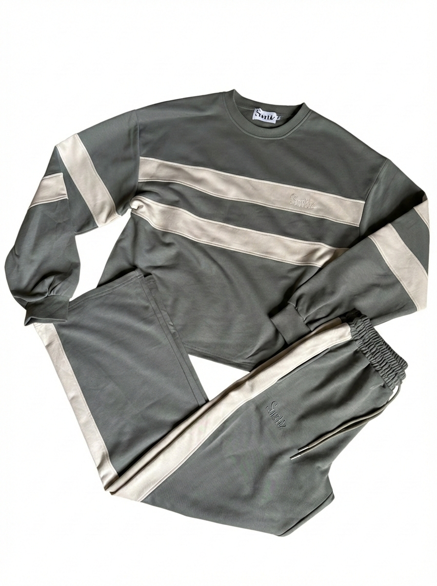 Sage french cotton, straight leg pants.