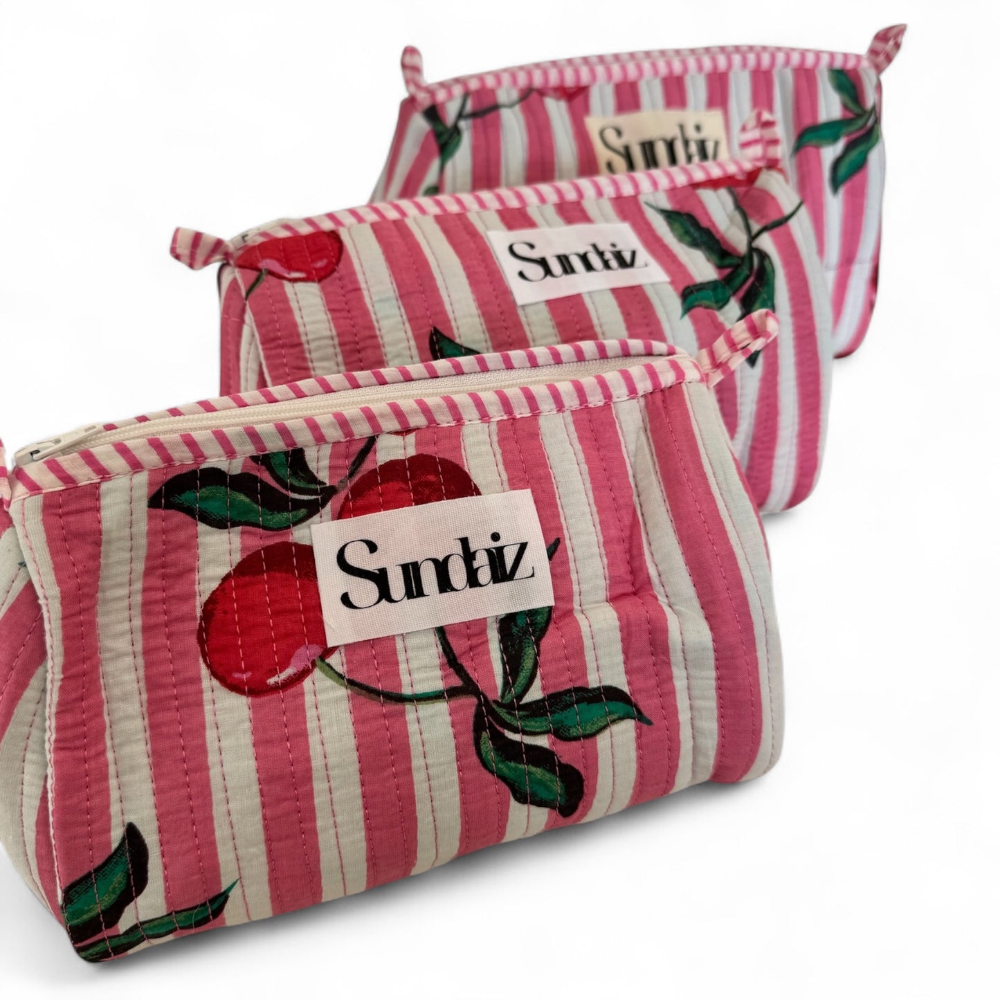 Cherry Quilted cotton cosmetic bags