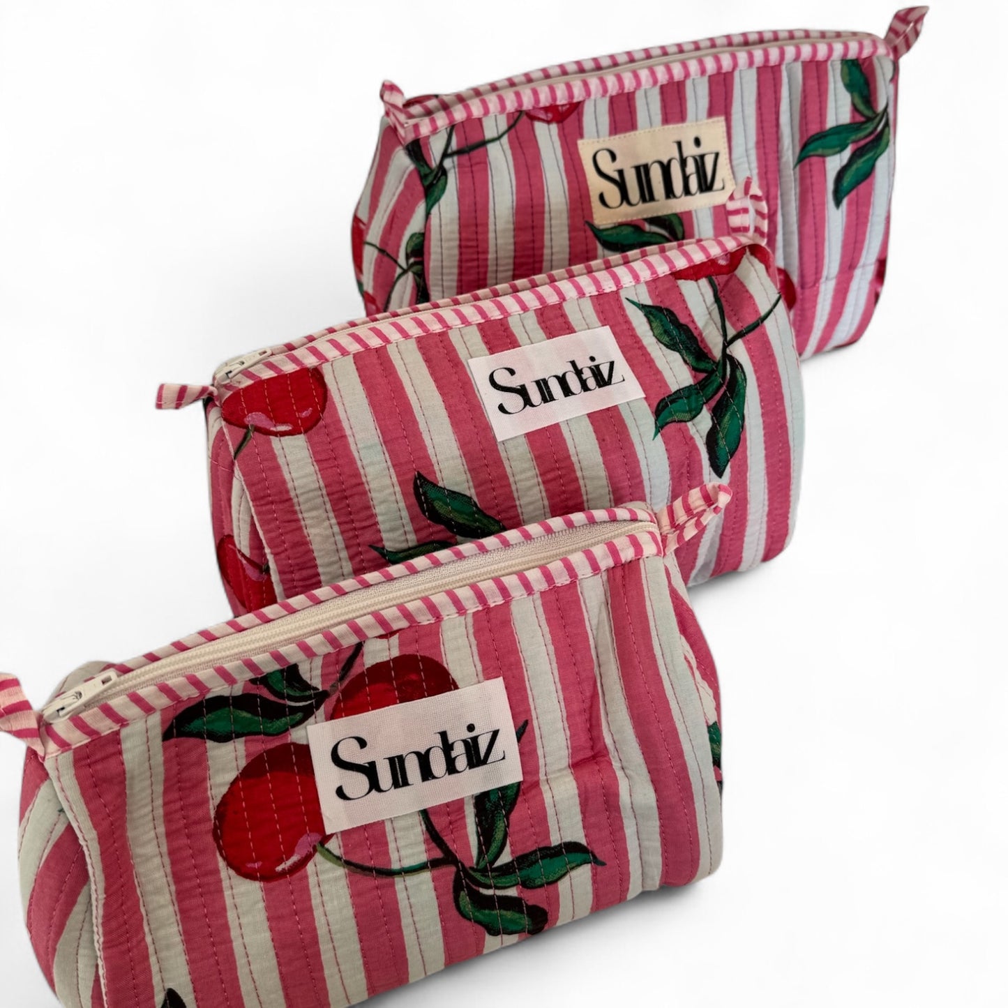 Cherry Quilted cotton cosmetic bags