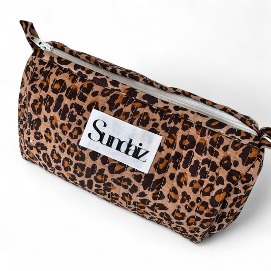 Leopard print Quilted cotton cosmetic bags