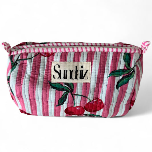 Cherry Quilted cotton cosmetic bags