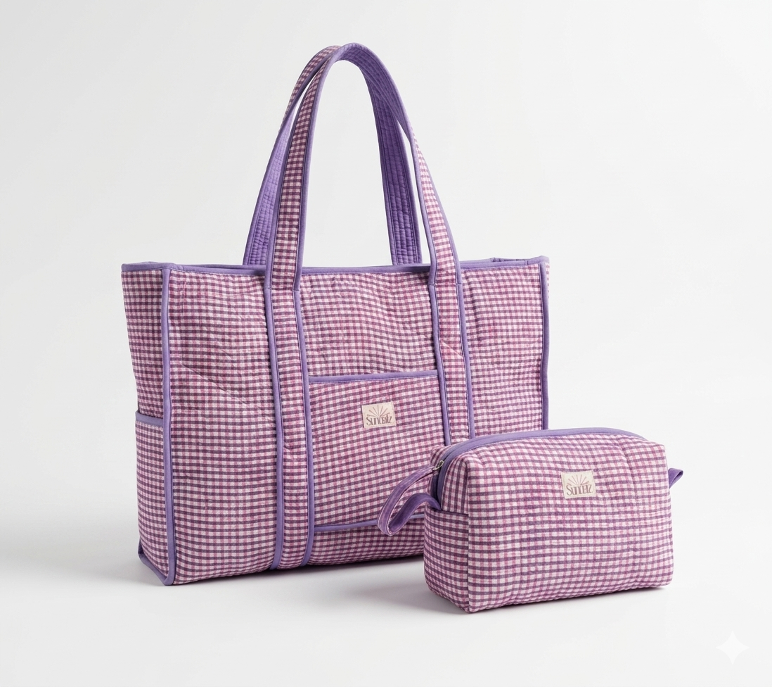 Lilac Gingham Totes and Accessories