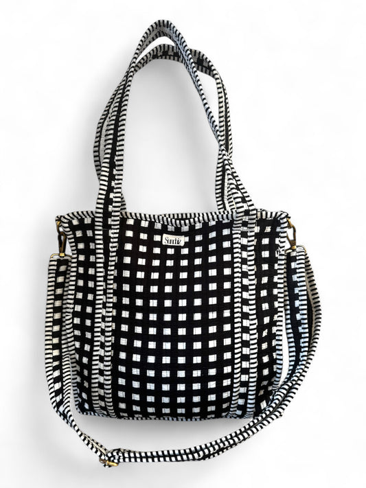 Black gingham tote bag 12x12