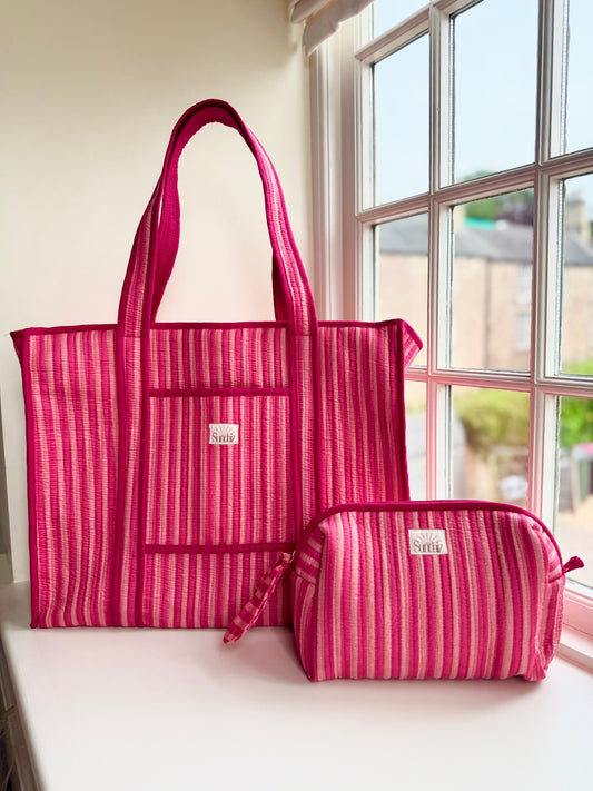 Raspberry Stripe Totes and Accessories.