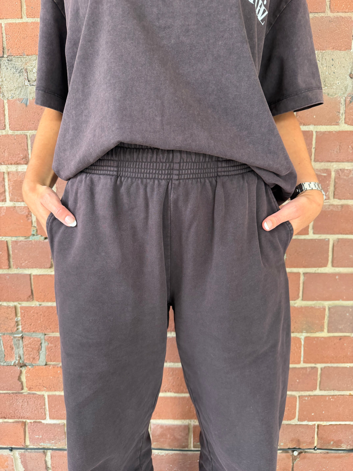 Acid Wash Barrel Leg Pants (Dark Chocolate)