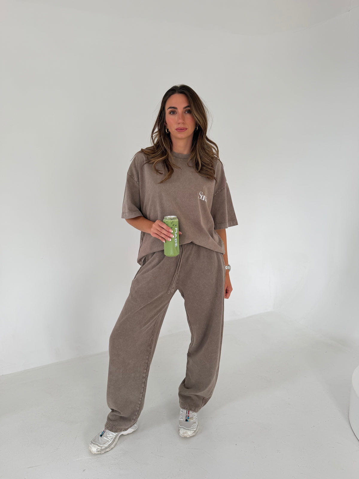 Acid Wash Barrel Leg Pants (Light Coffee)