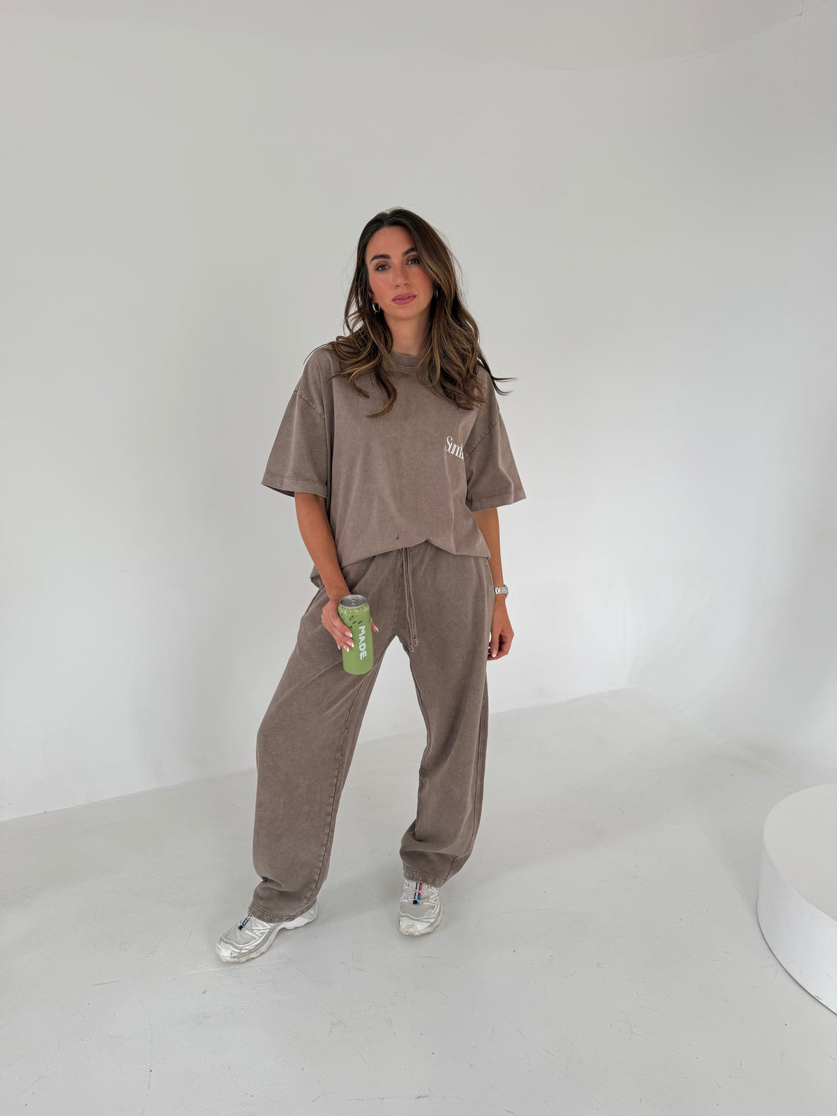 Acid Wash Barrel Leg Pants (Light Coffee)