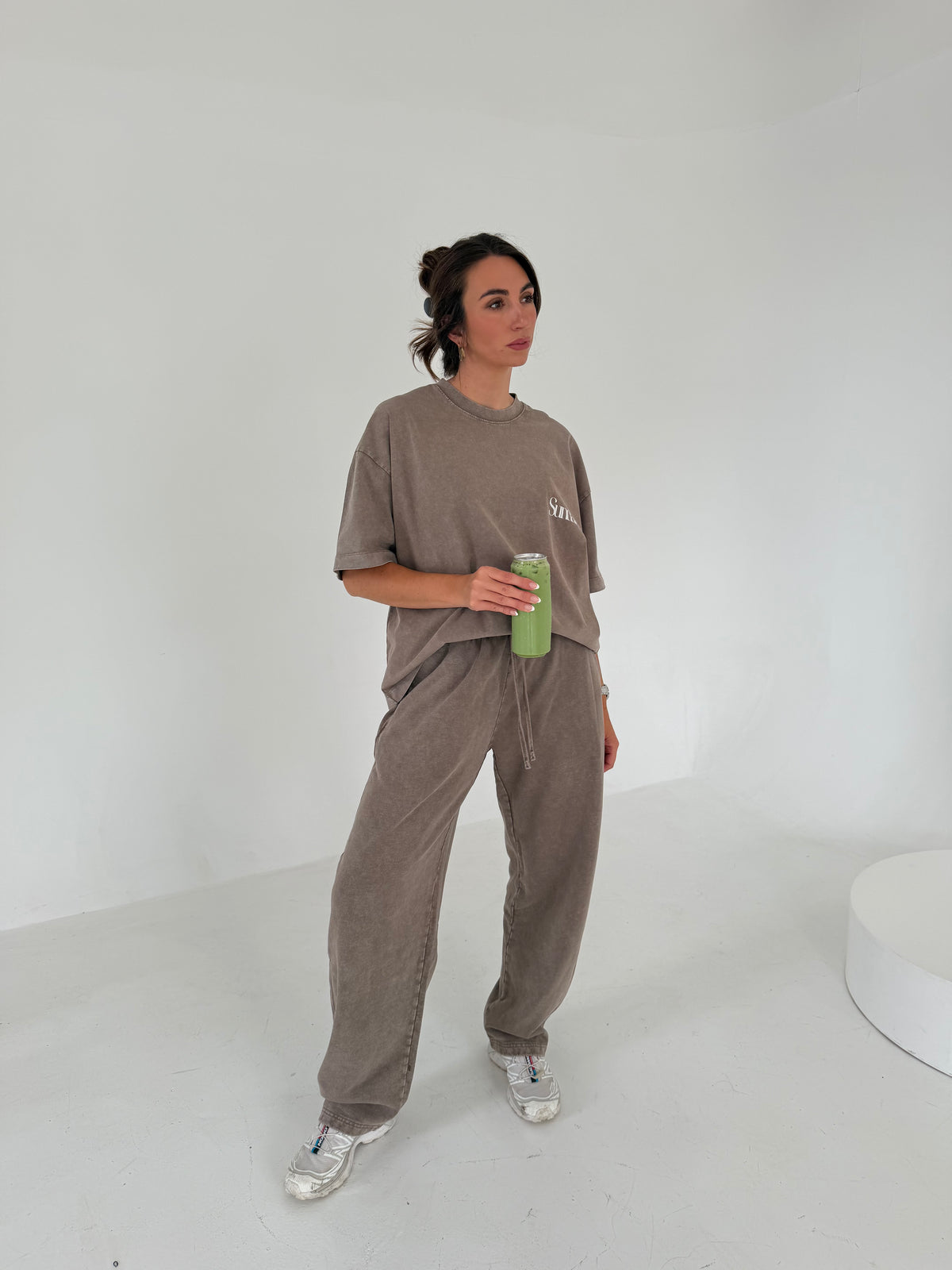 Acid Wash Barrel Leg Pants (Light Coffee)