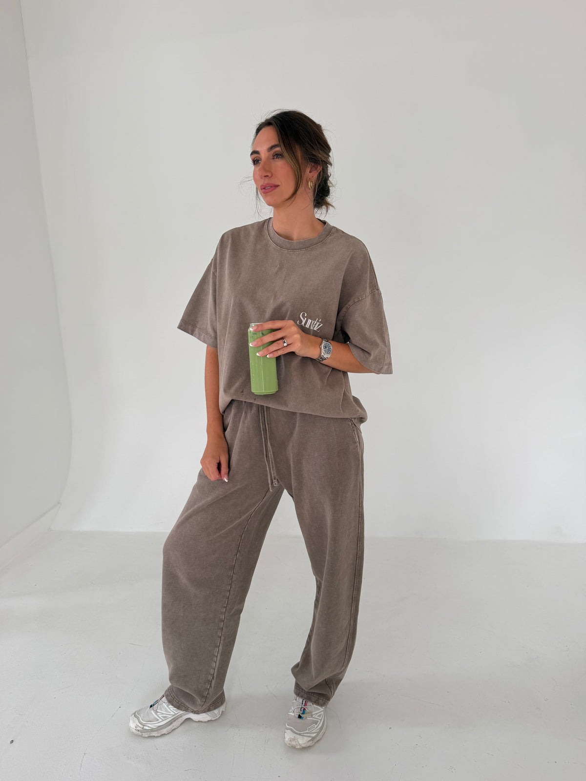 Acid Wash Barrel Leg Pants (Light Coffee)