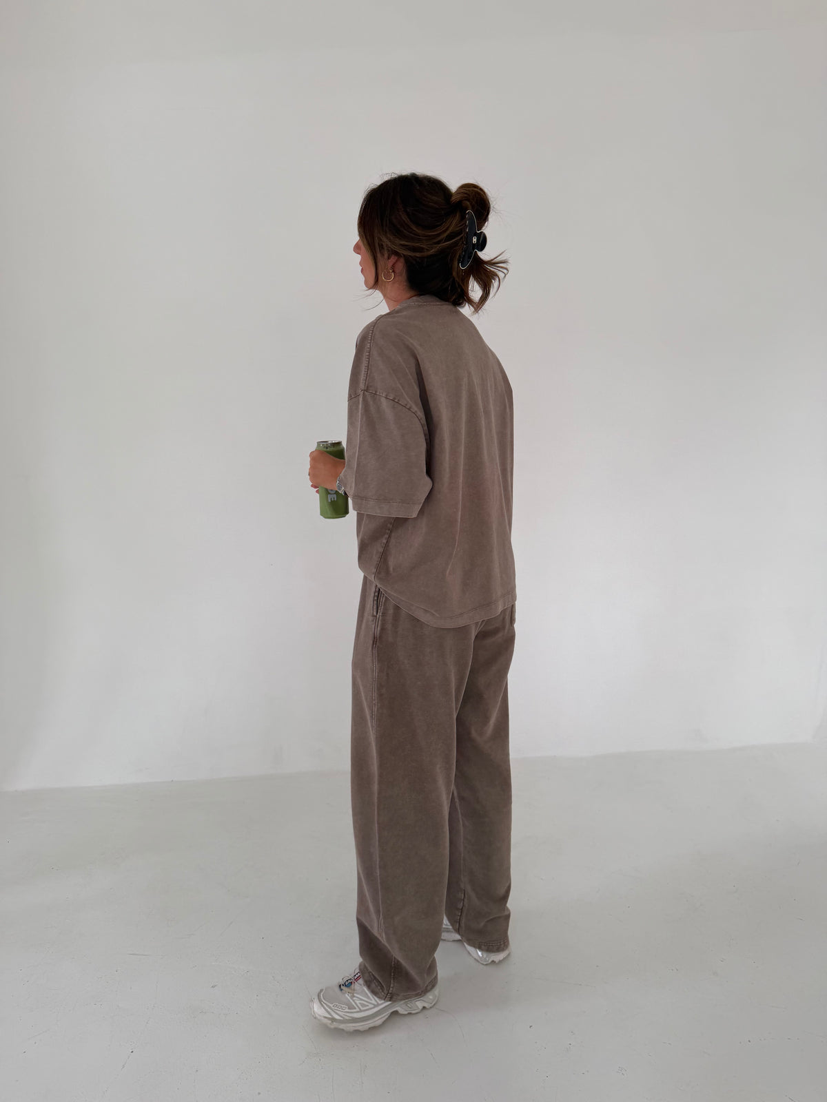 Acid Wash Barrel Leg Pants (Light Coffee)