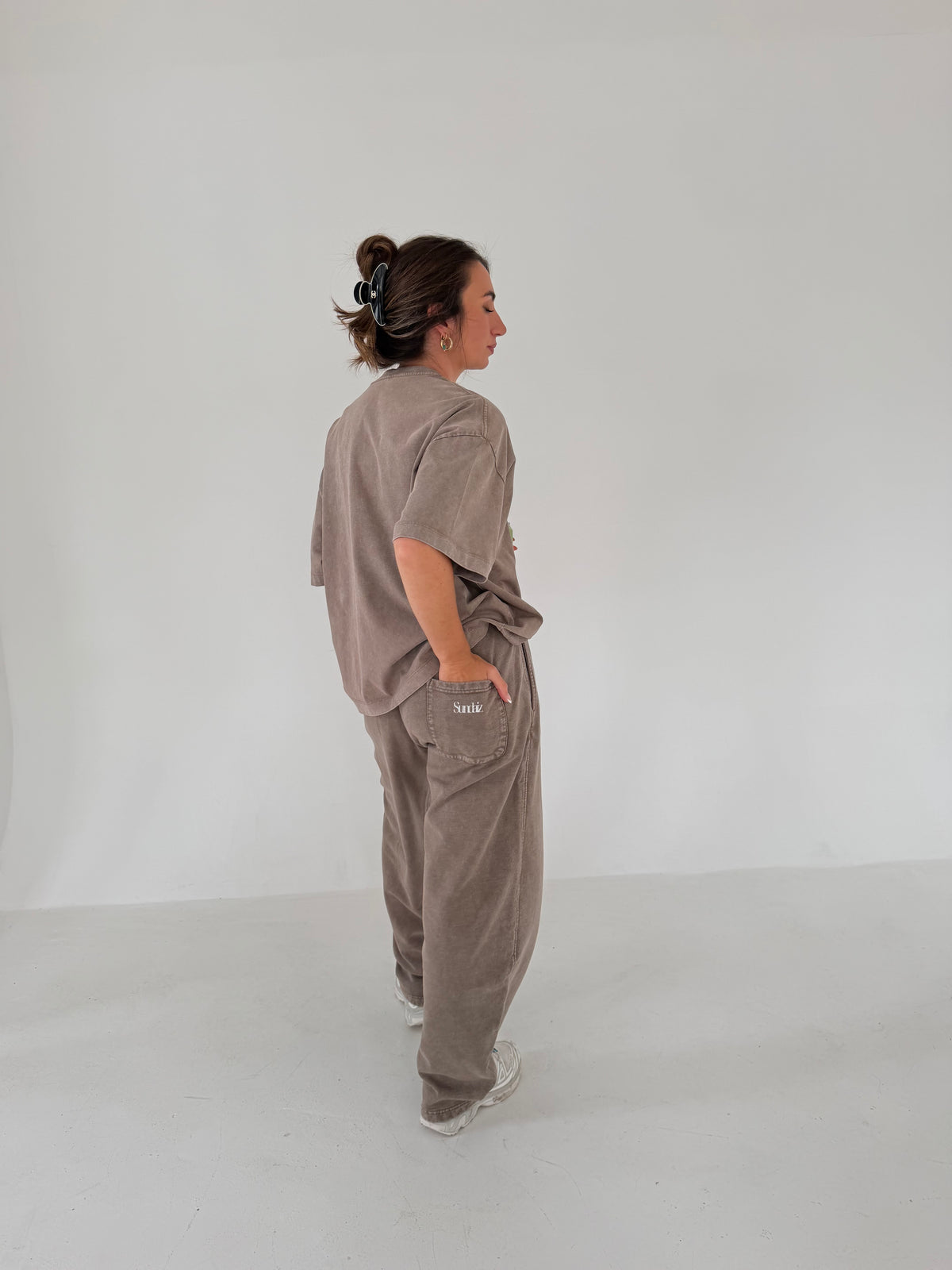 Acid Wash Barrel Leg Pants (Light Coffee)