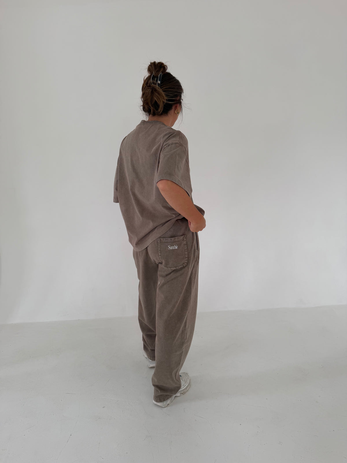 Acid Wash Barrel Leg Pants (Light Coffee)