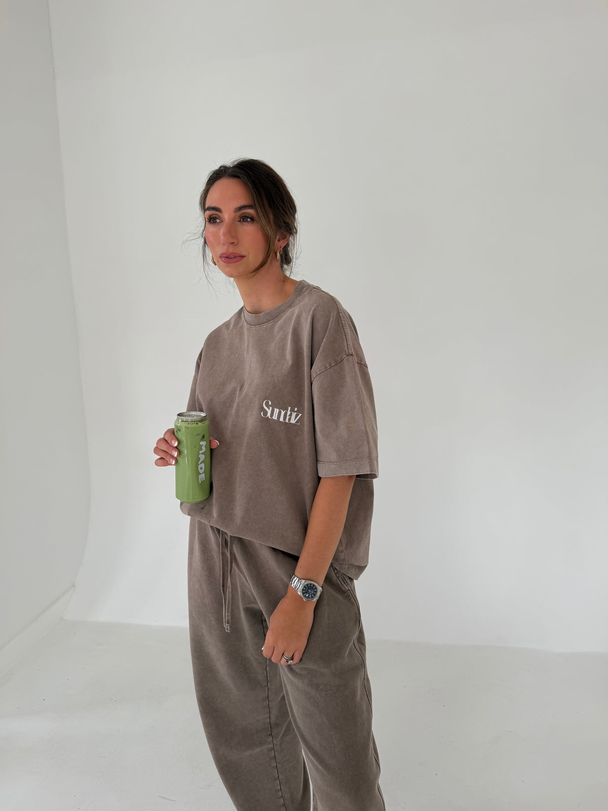 Acid Wash Barrel Leg Pants (Light Coffee)