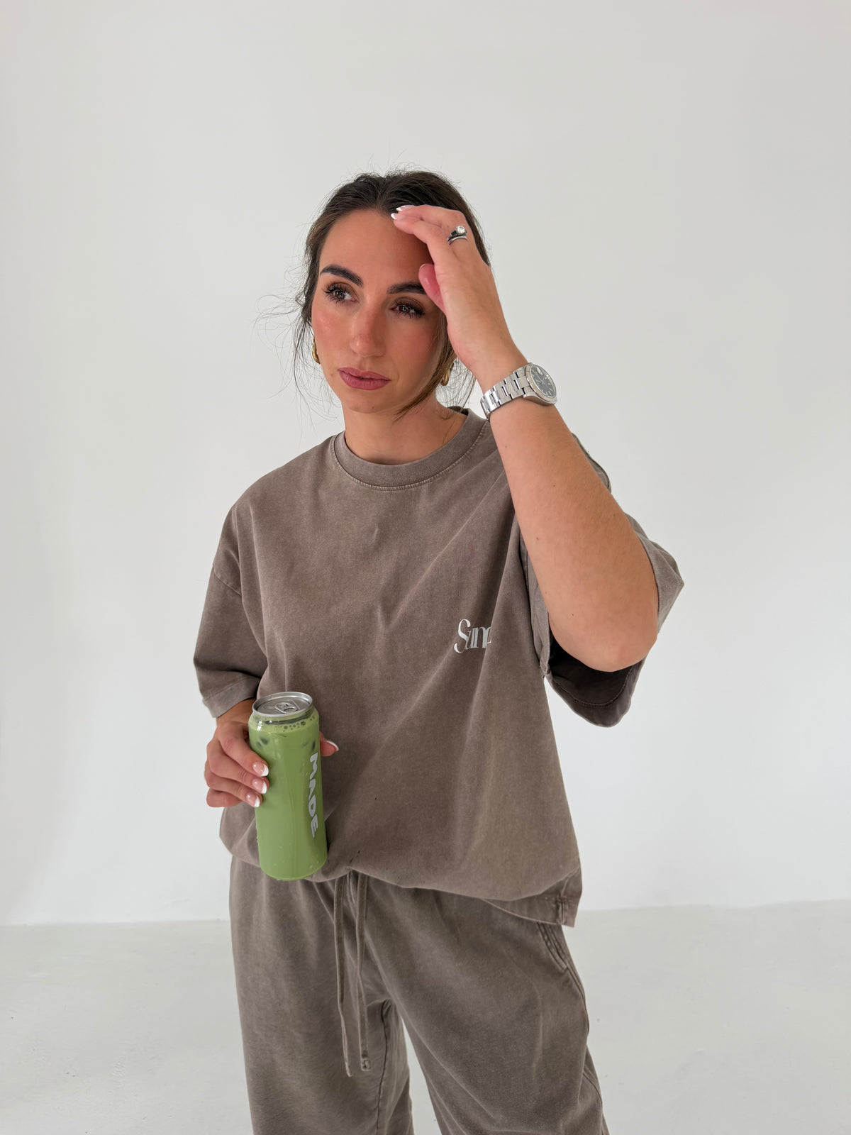 Acid Wash Barrel Leg Pants (Light Coffee)