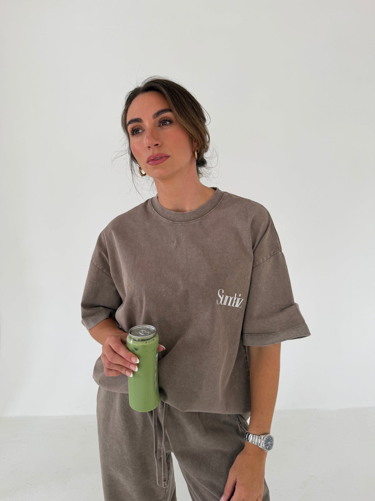 Acid Wash Barrel Leg Pants (Light Coffee)