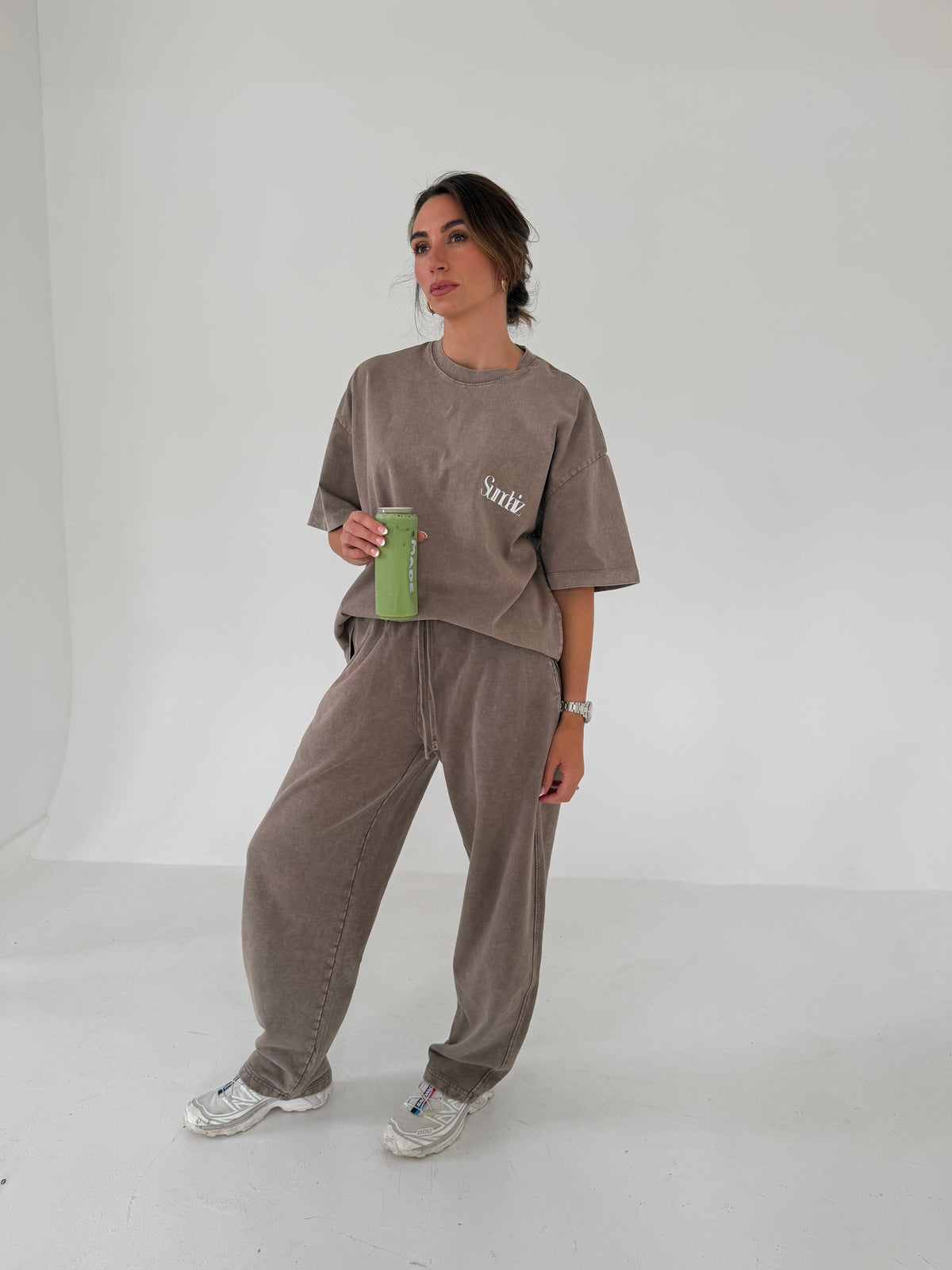 Acid Wash Barrel Leg Pants (Light Coffee)