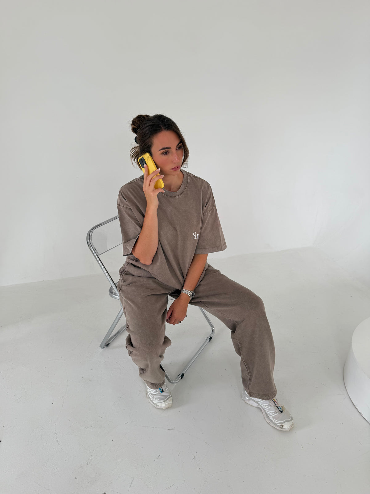 Acid Wash Barrel Leg Pants (Light Coffee)