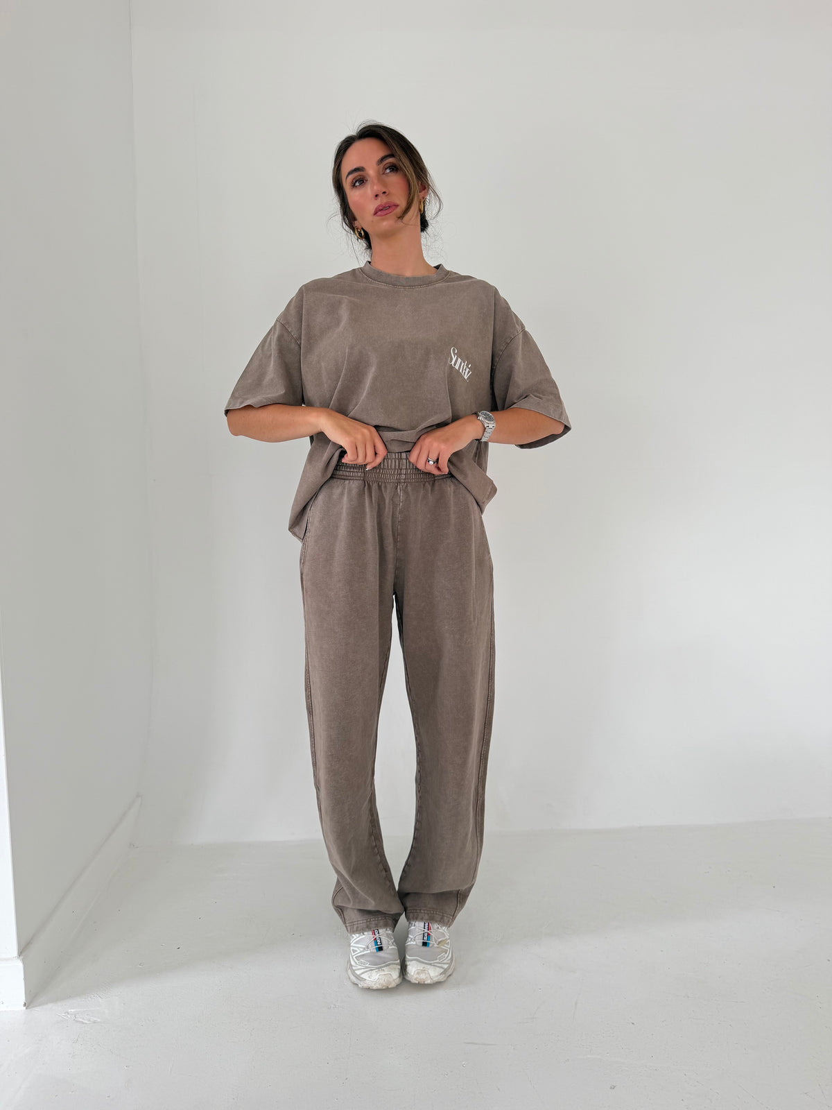 Acid Wash Barrel Leg Pants (Light Coffee)