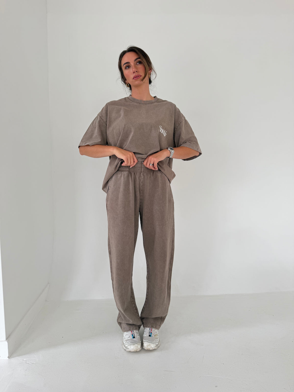 Acid Wash Barrel Leg Pants (Light Coffee)