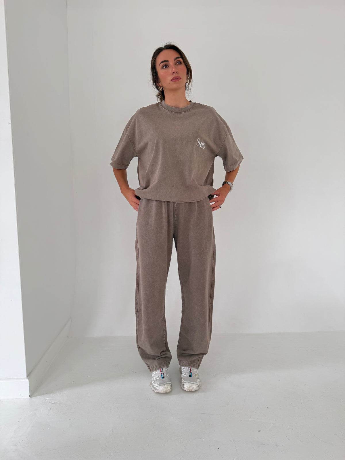 Acid Wash Barrel Leg Pants (Light Coffee)