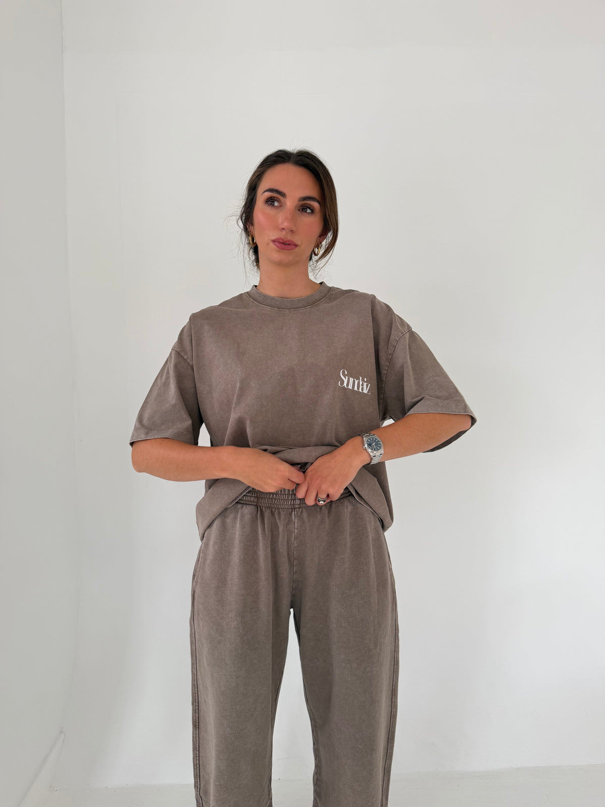 Acid Wash Barrel Leg Pants (Light Coffee)