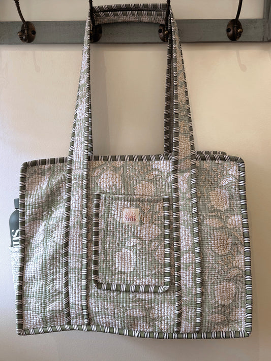 Floral sage shopper tote.
