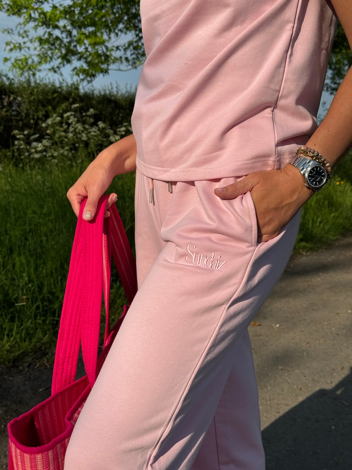 Pink French Cotton Straight Leg Pants