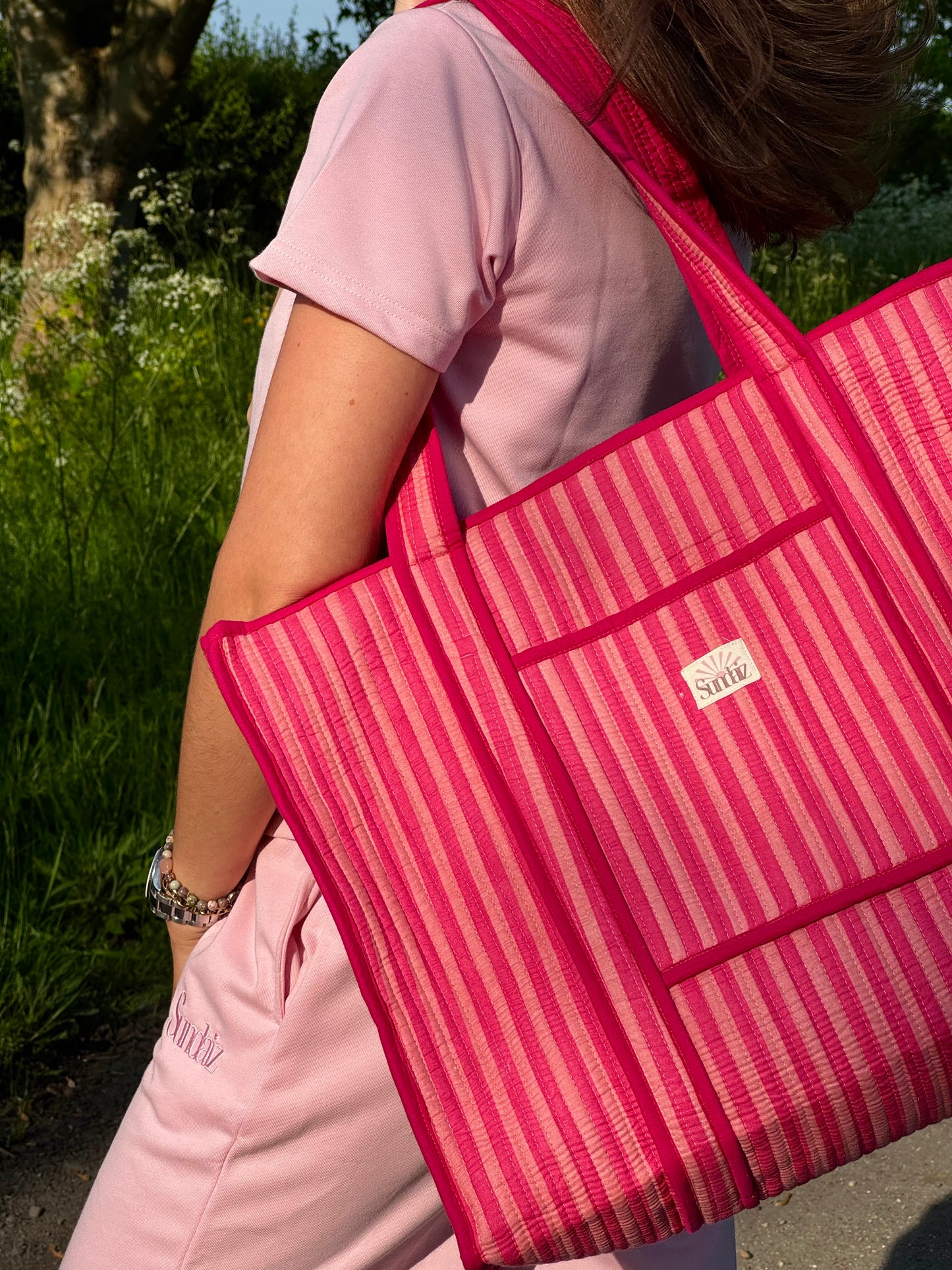 Raspberry Stripe Totes and Accessories.