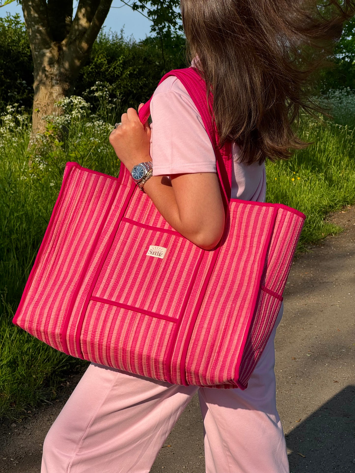 Raspberry Stripe Totes and Accessories.