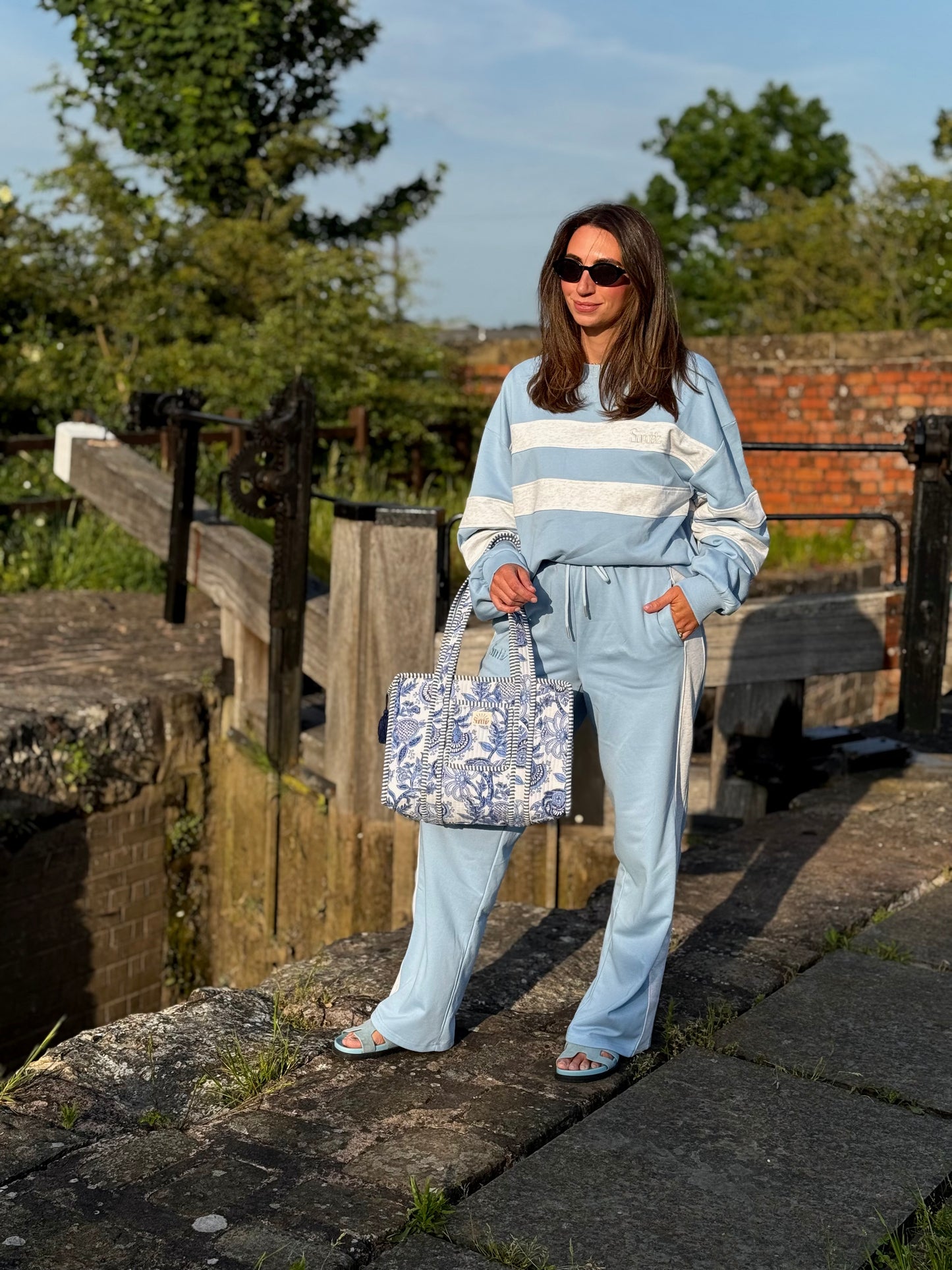 Blue French Cotton Straight Leg Pants