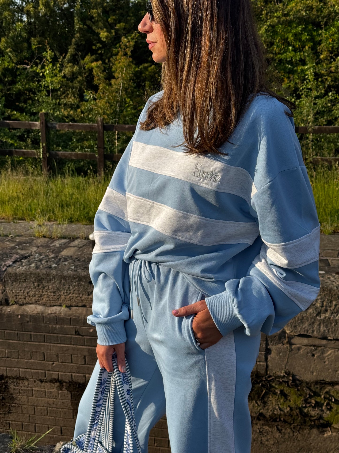 Blue French Cotton Straight Leg Pants