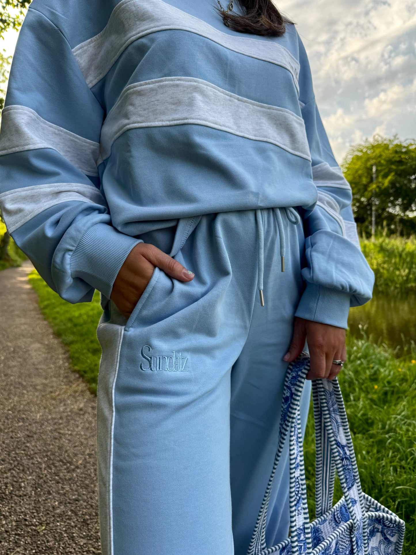 Blue French Cotton Straight Leg Pants