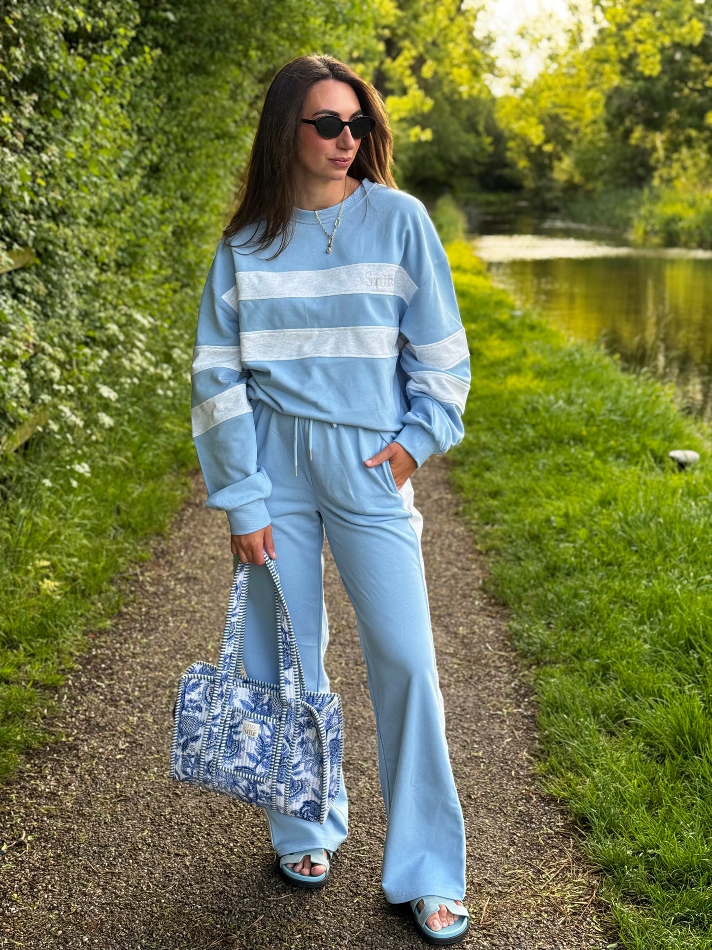Blue French Cotton Straight Leg Pants