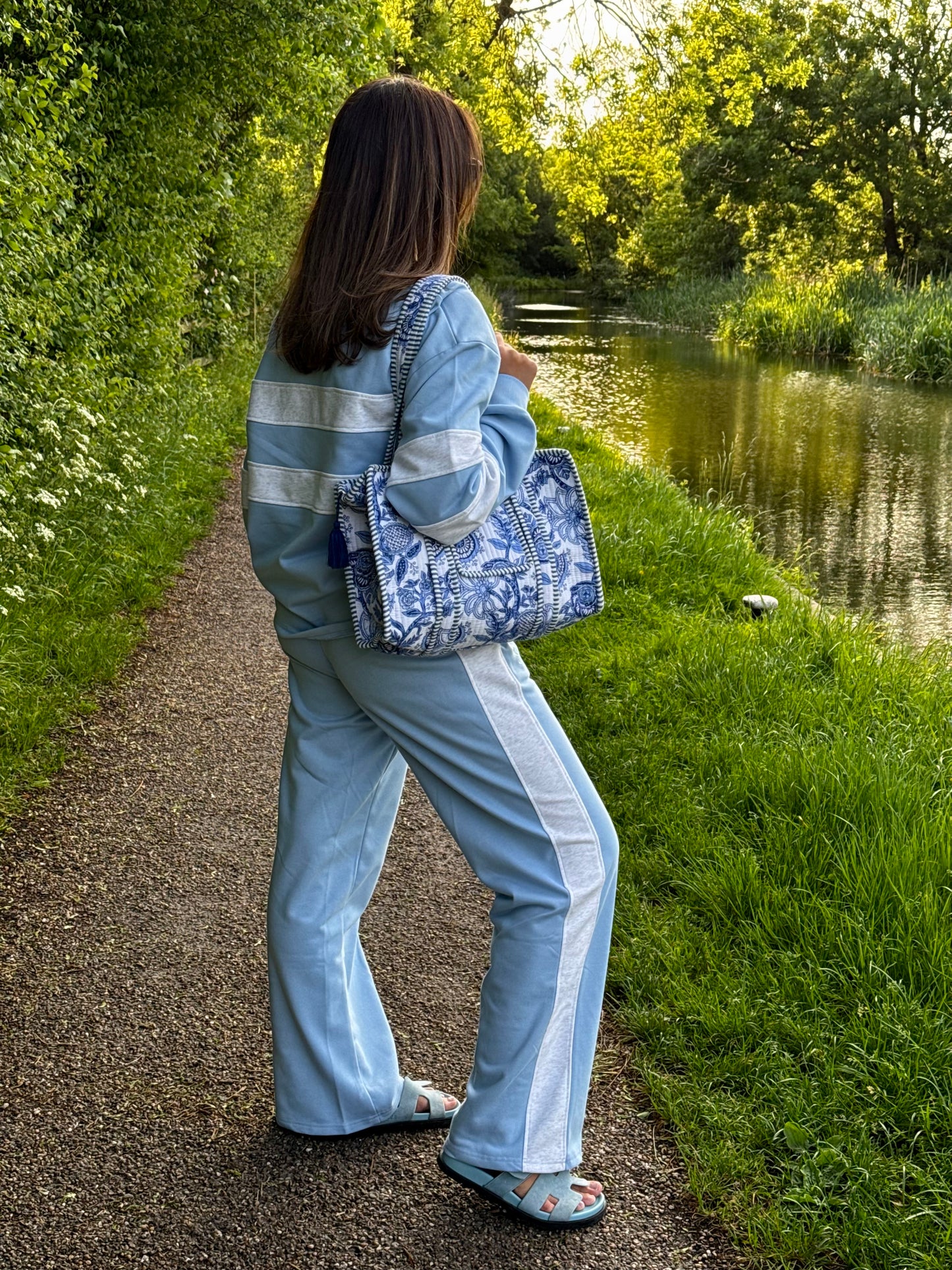 Blue French Cotton Straight Leg Pants
