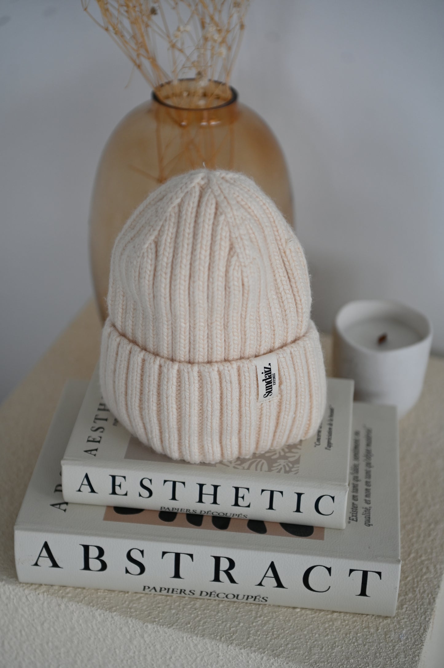 Luxury Cashmere & Cotton Blend Knitted Beanie, Silk Satin Lined.