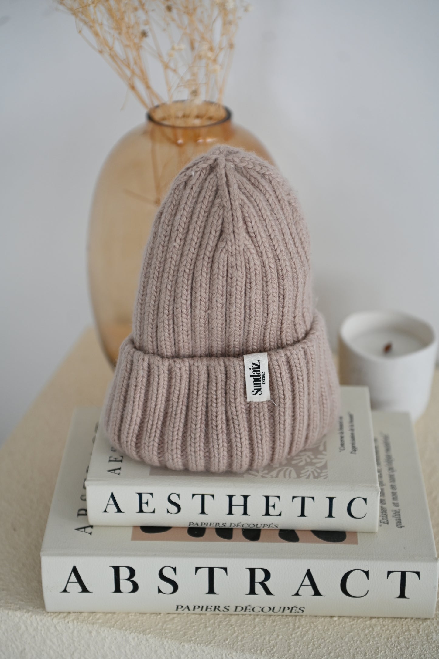 Luxury Cashmere & Cotton Blend Knitted Beanie, Silk Satin Lined.