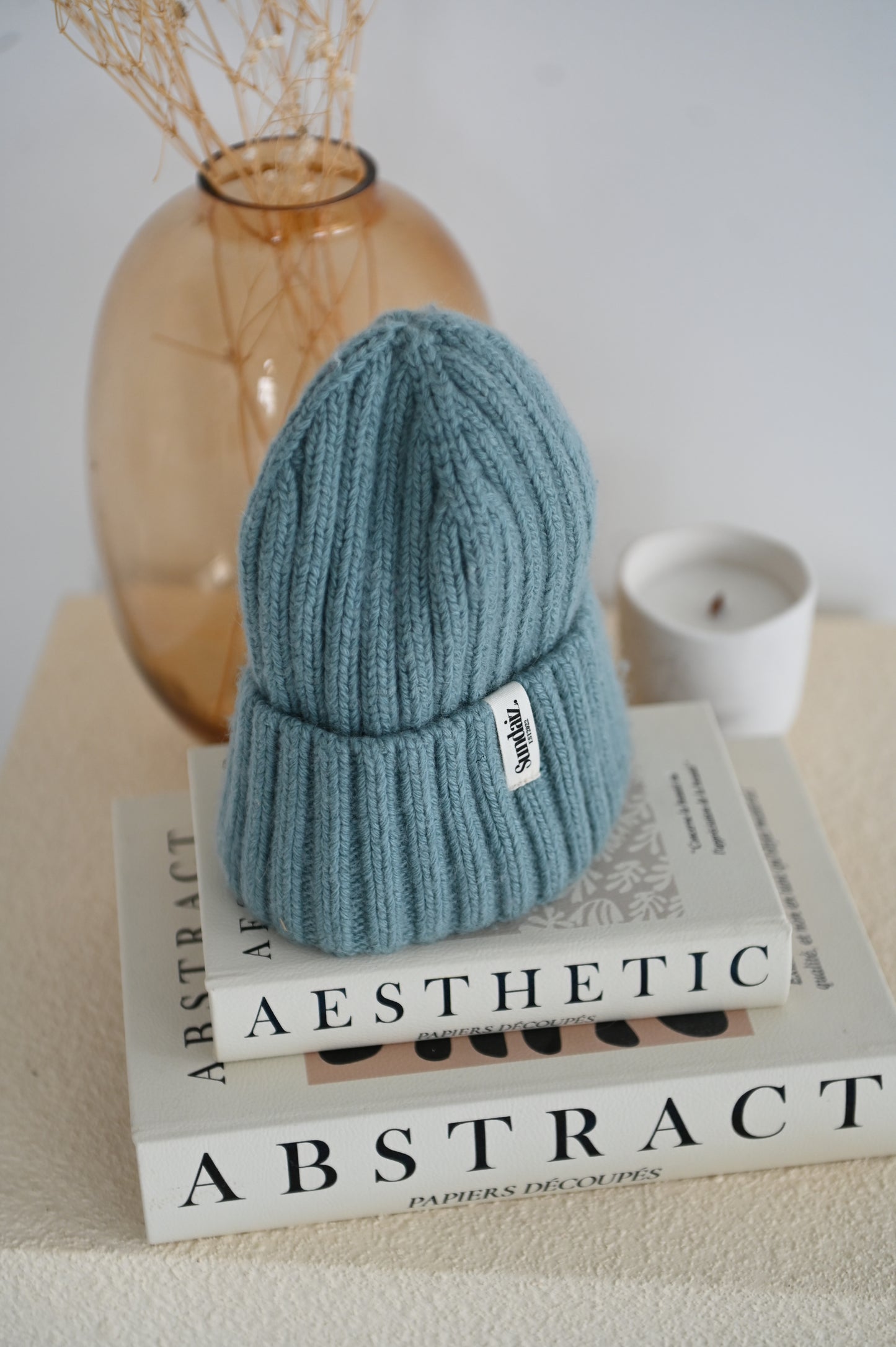 Luxury Cashmere & Cotton Blend Knitted Beanie, Silk Satin Lined.