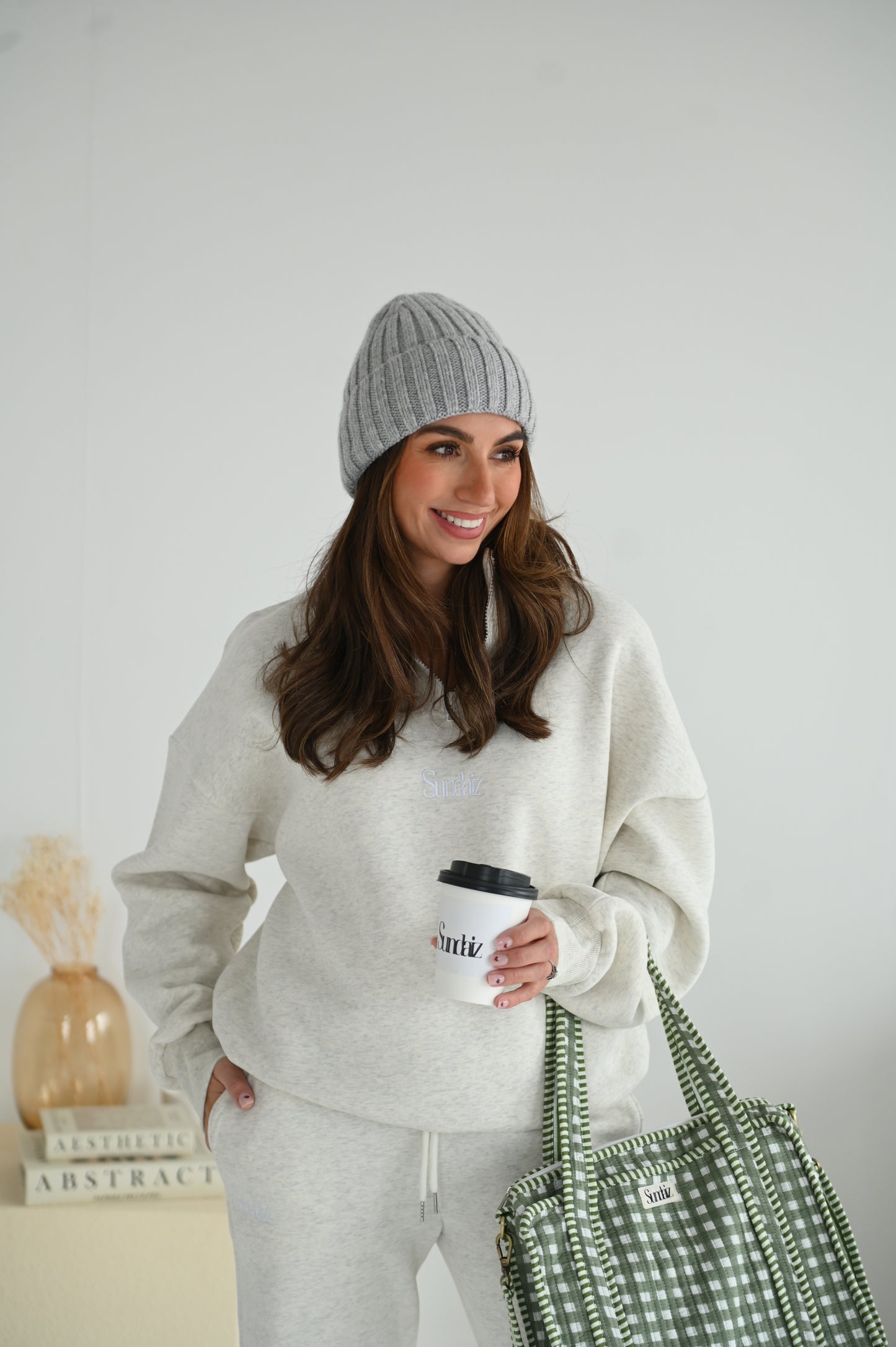 Luxury Cashmere & Cotton Blend Knitted Beanie, Silk Satin Lined.