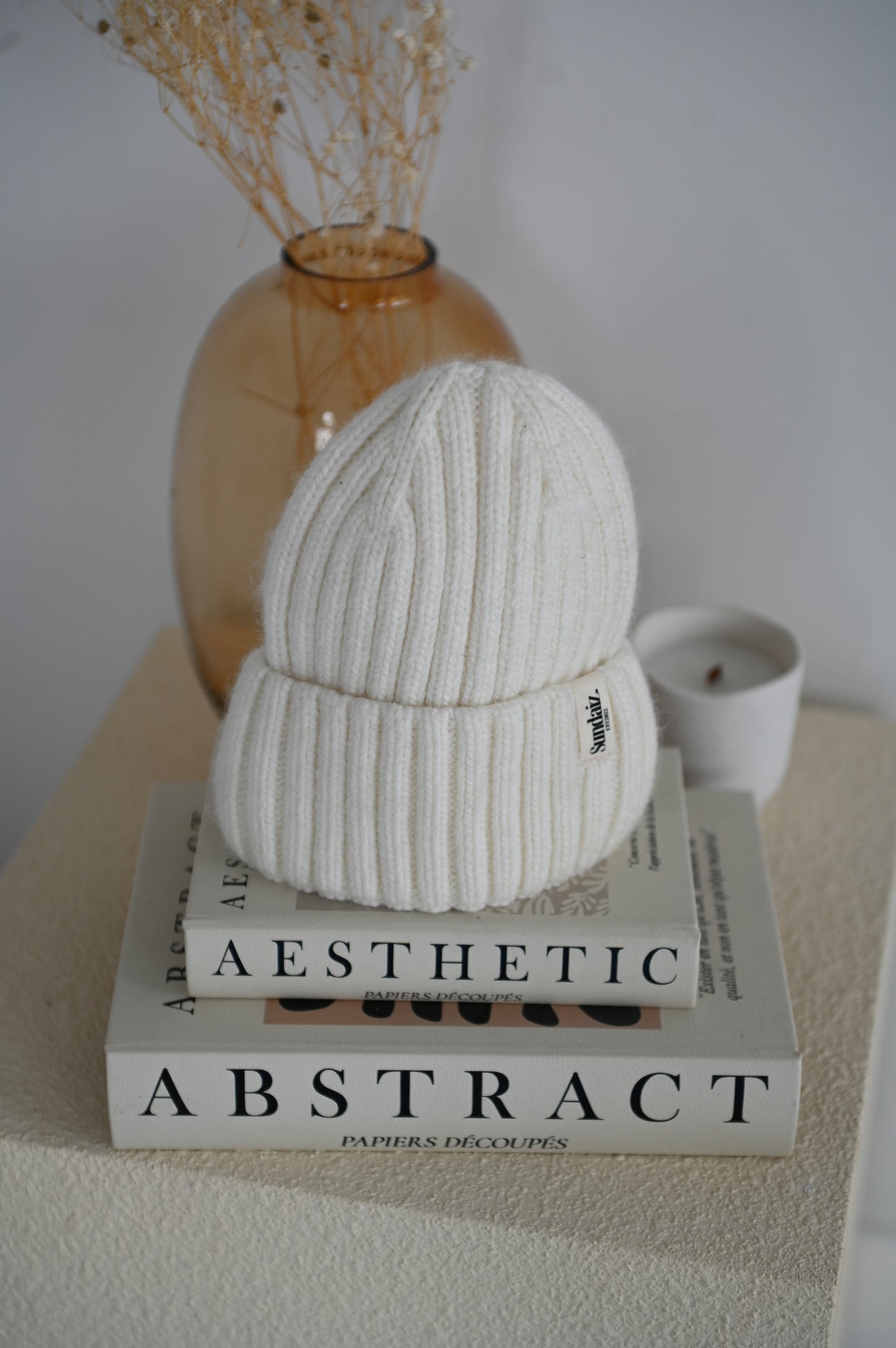 Luxury Cashmere & Cotton Blend Knitted Beanie, Silk Satin Lined.